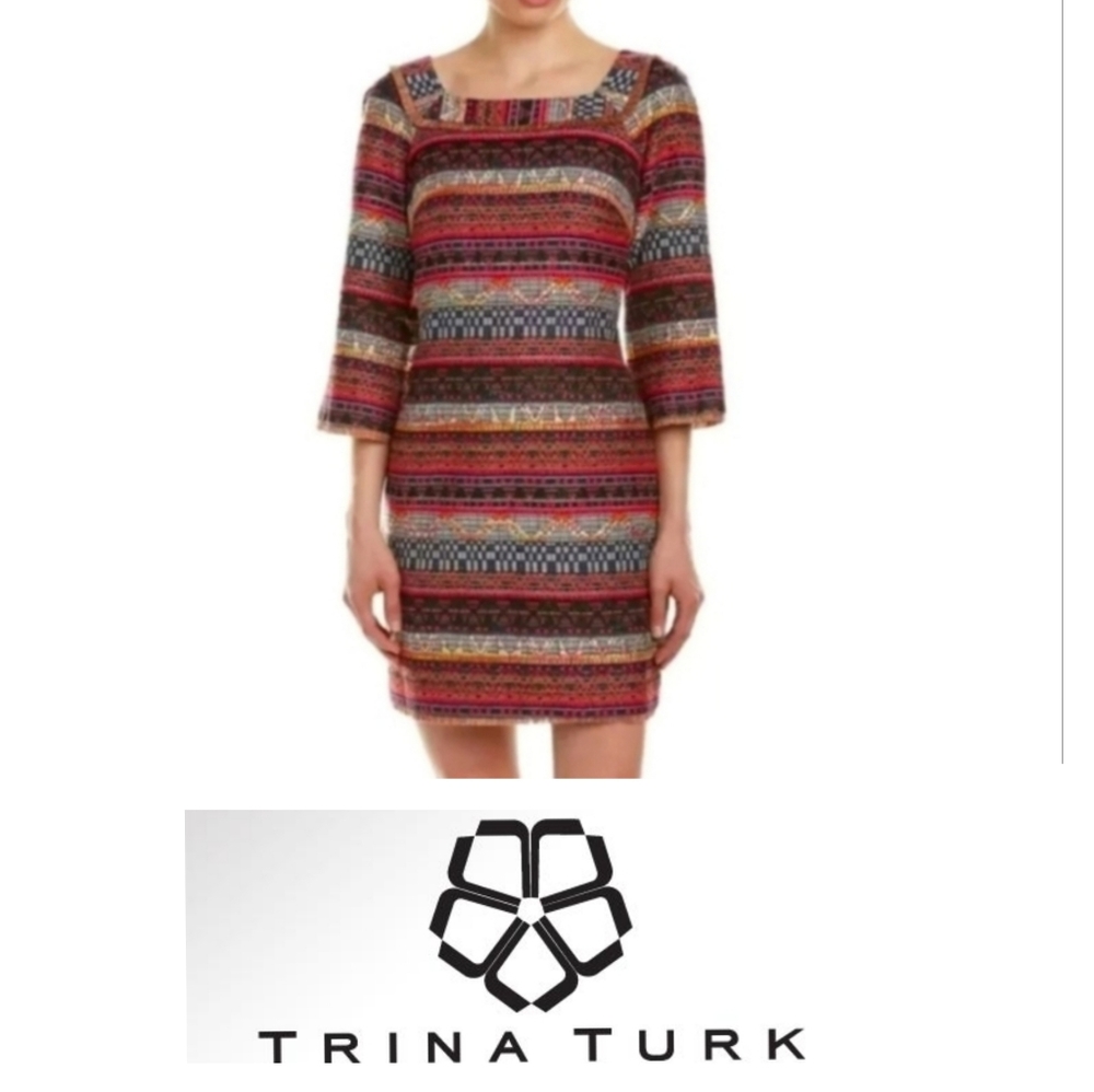Trina Turke "Layke" Tweed Multi-Color Fringe Dress, Size 0